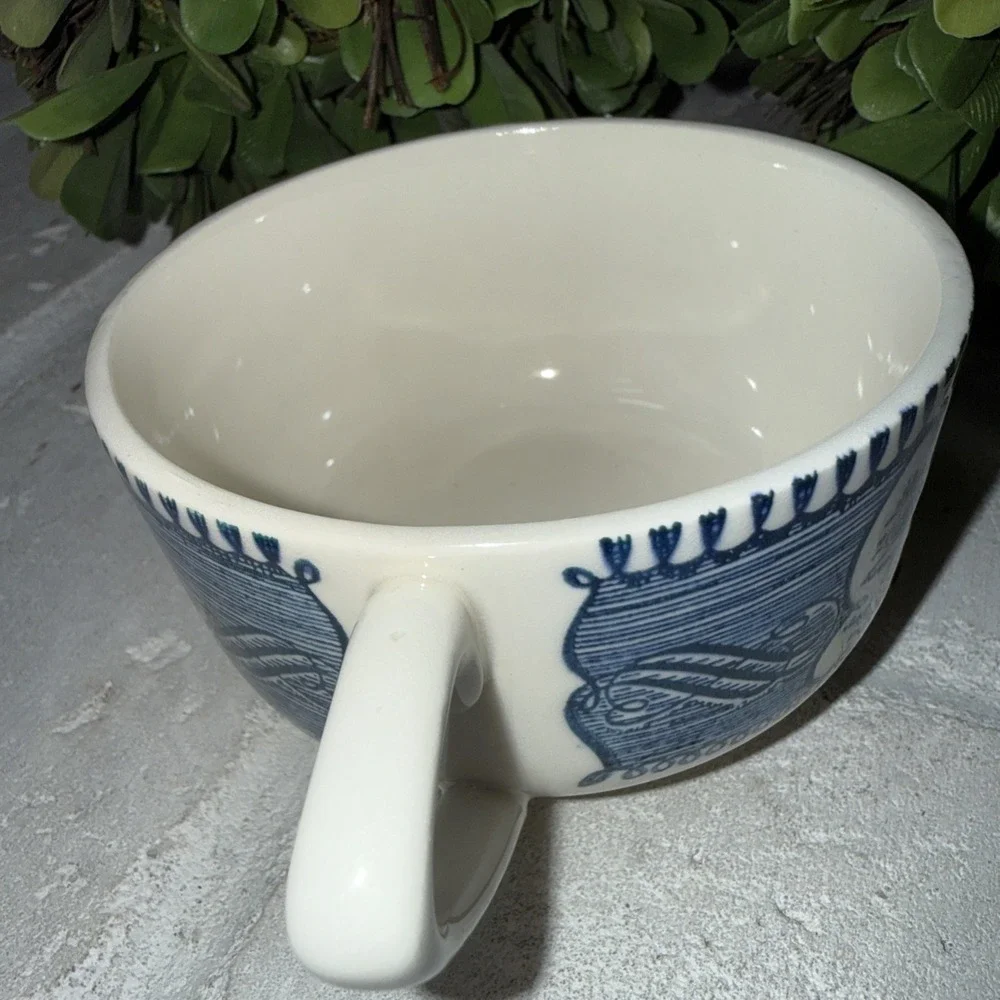 Currier & Ives Royal Vintage Blue Coffee Tea Cup Horse and Carriage Made‎ in USA